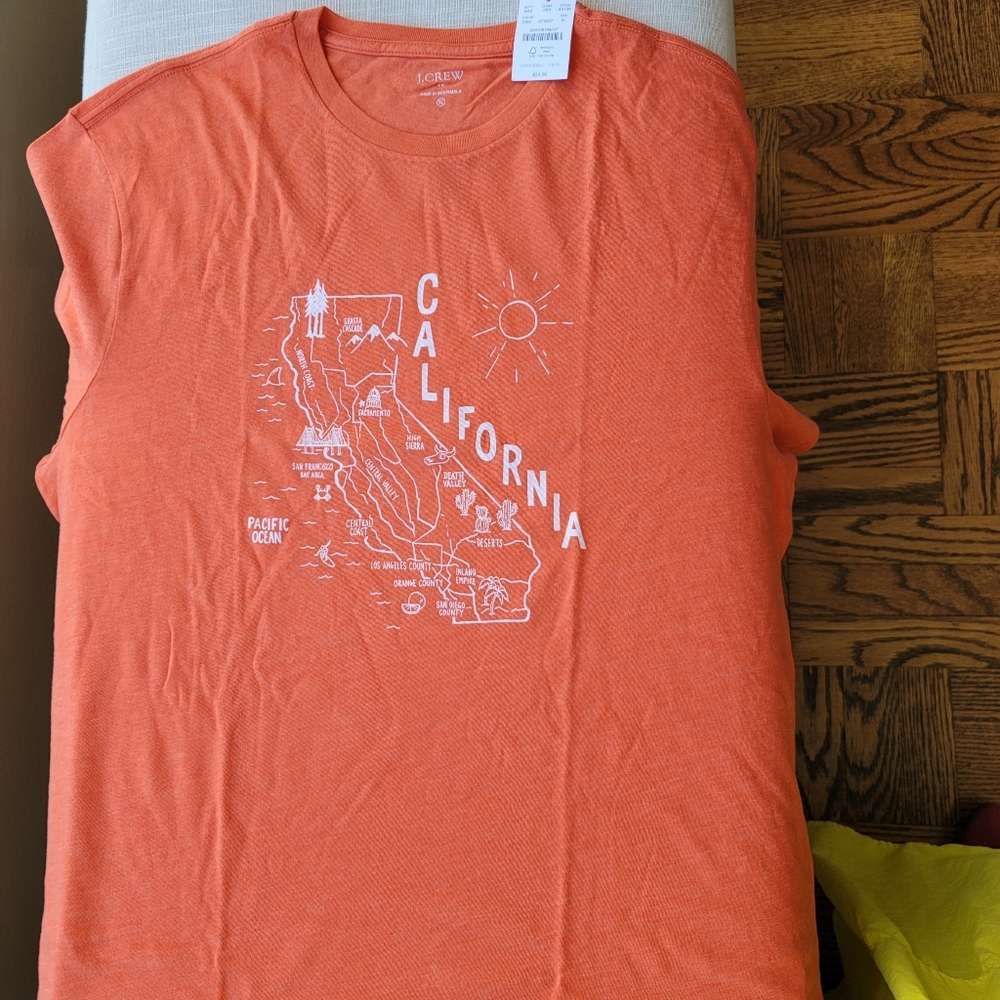 New! J Crew Size XL X-Large Men’s Broken in California Orange T-shirt NWT